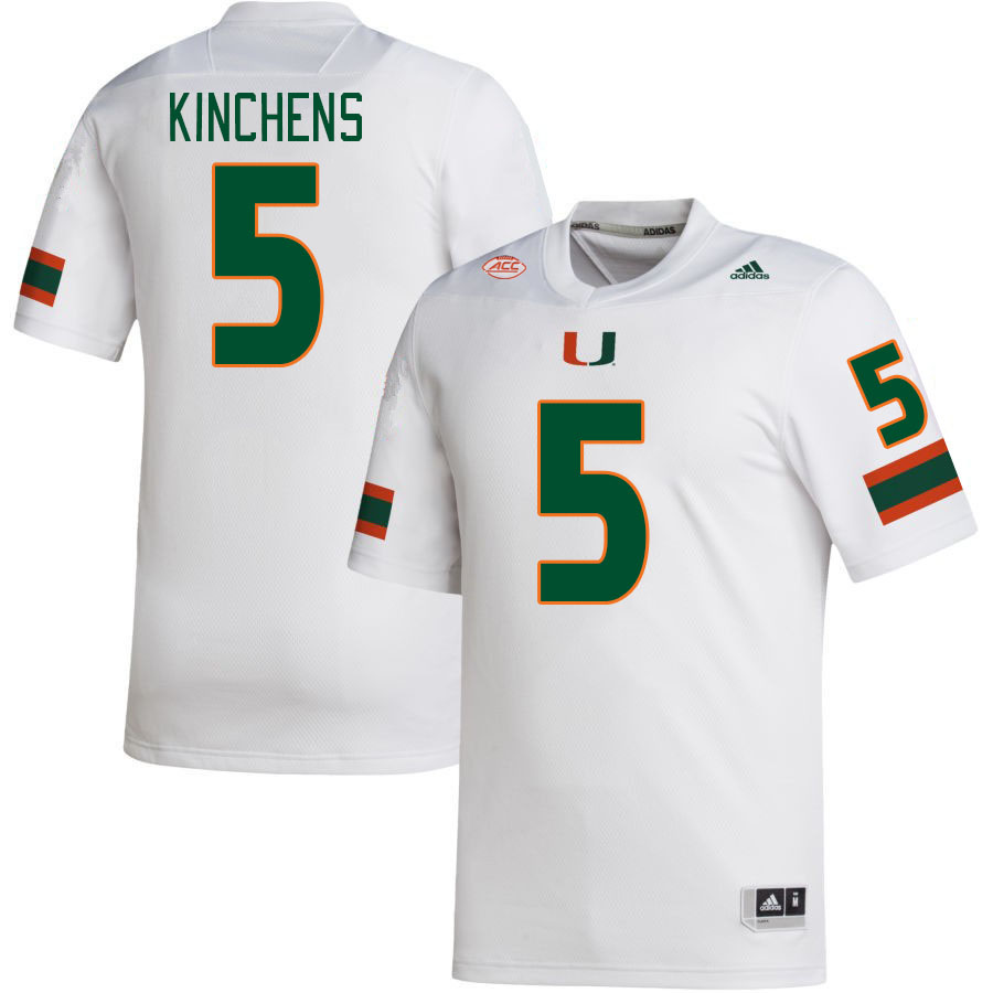 Men #5 Kamren Kinchens Miami Hurricanes College Football Jerseys Stitched-White - Click Image to Close
